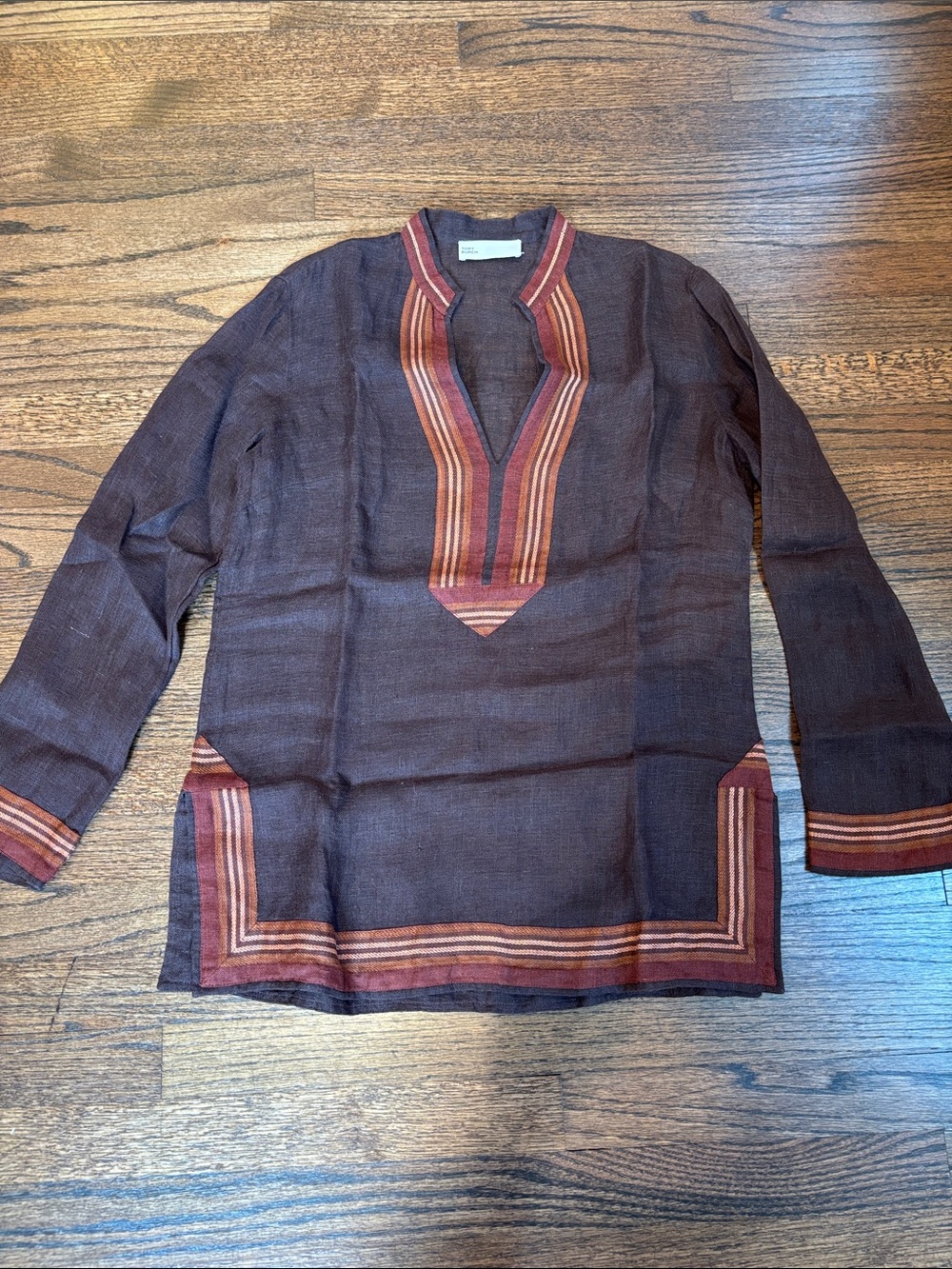 TORY BURCH Striped linen tunic dark brown size small - Picture 5 of 6
